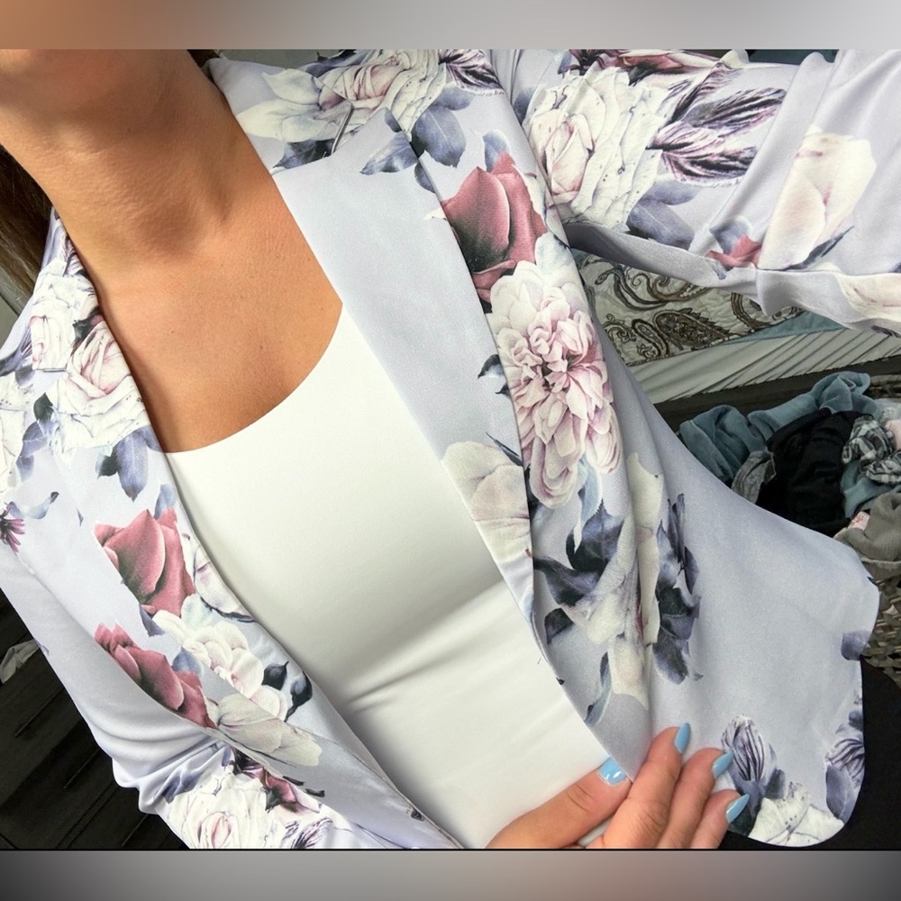 Allegra K Floral Blazer in White, Pink, Purple
